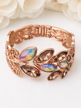 PAPARAZZI Rose Gold Cuff Bracelet – Iridescent Leaf Design